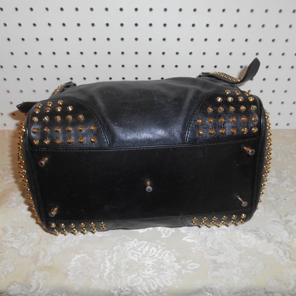 BURBERRY BRASS STUDDED BLK LEATHER SATCHEL HANDBAG - Picture 6 of 8